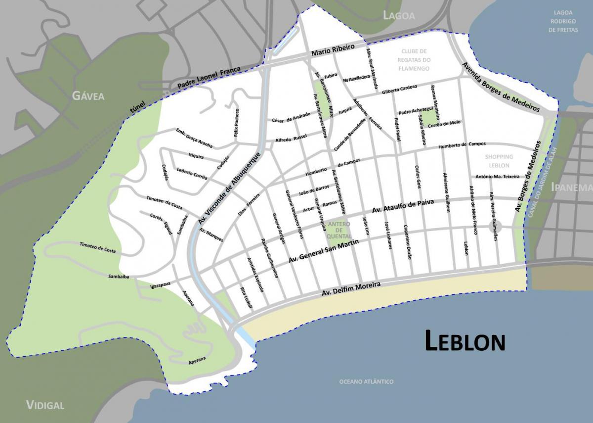 Kaart van het Leblon-strand