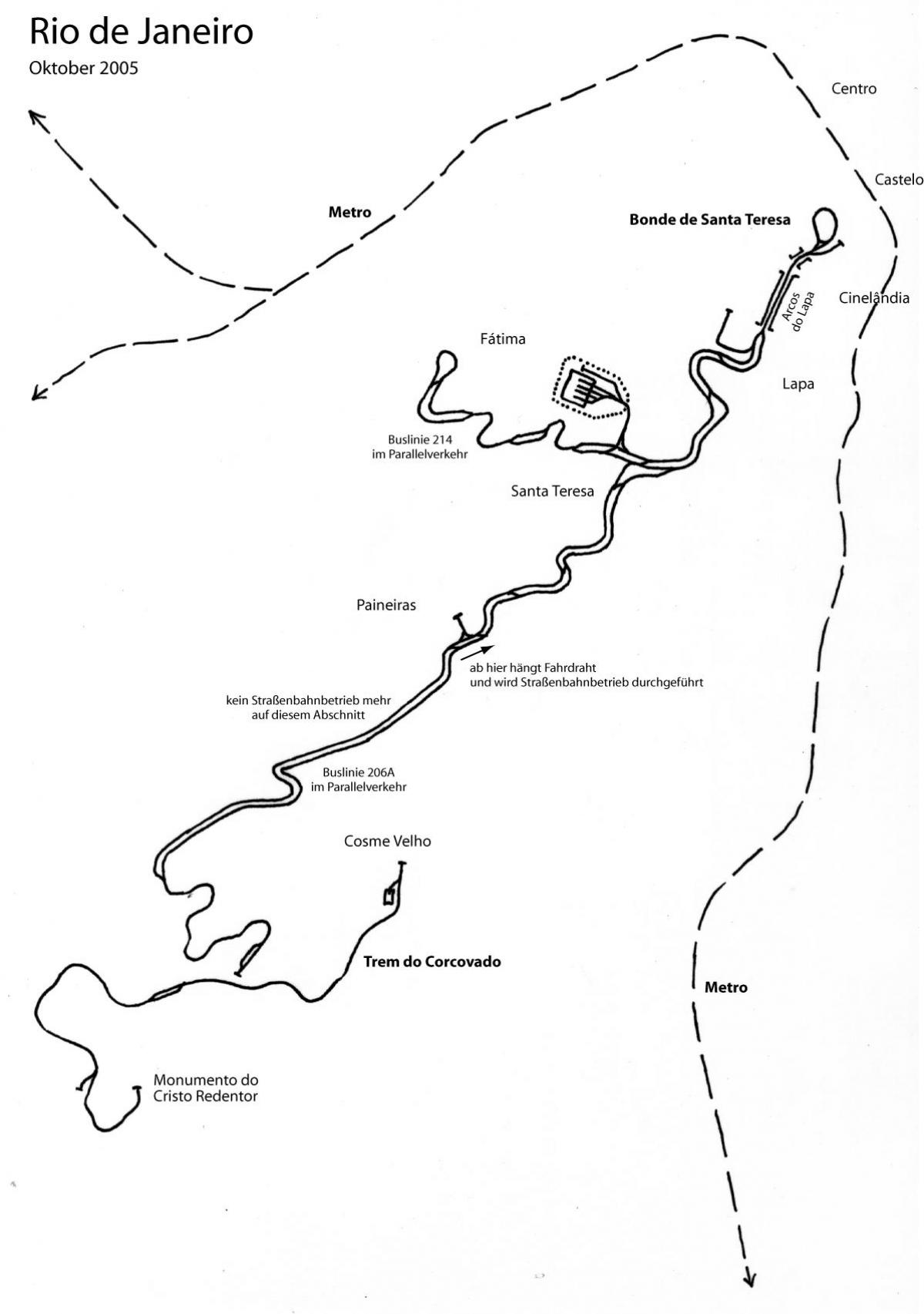 Kaart van Santa Teresa tram - Lijn 1