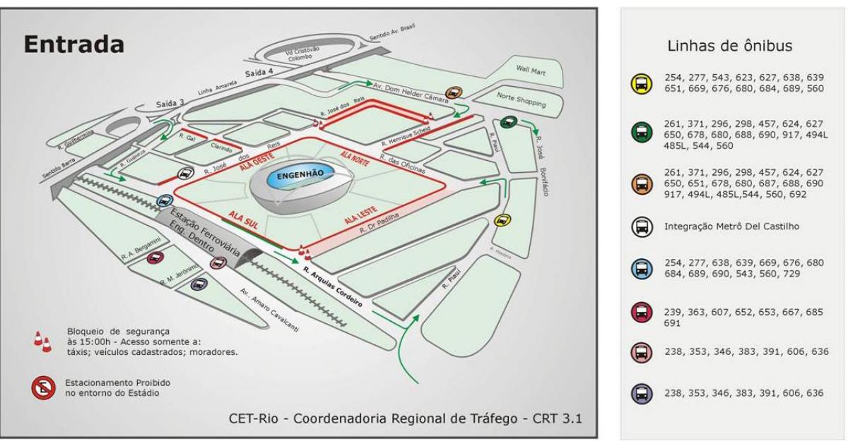 Kaart van het stadion Engenhão transporten