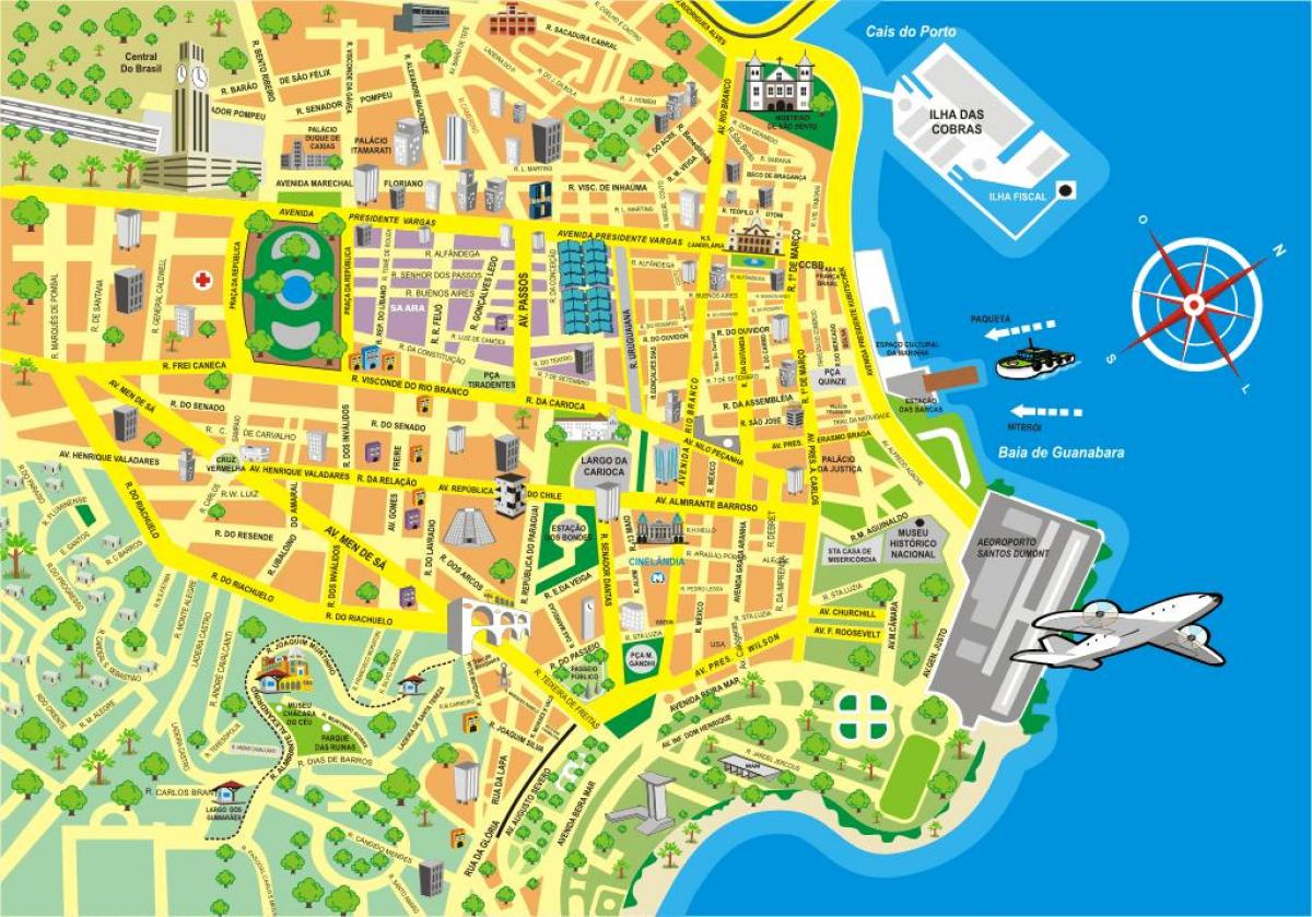 Kaart van de bezienswaardigheden van Rio de Janeiro