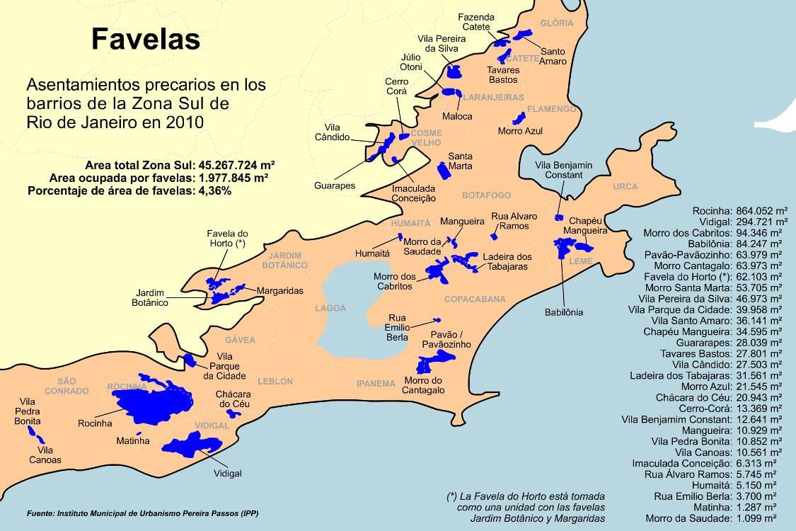 Kaart van de favela ' s Zuidelijke zone van Rio de Janeiro