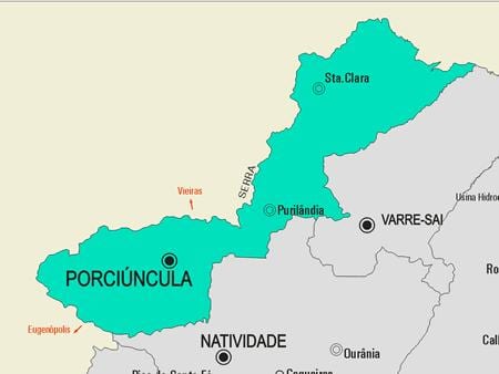 Kaart van Porciúncula gemeente