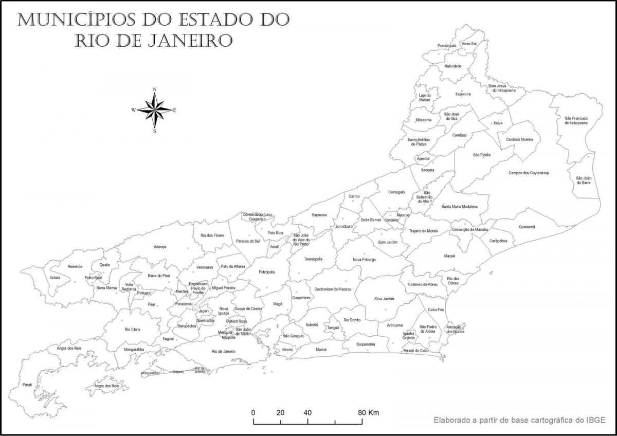 Kaart van Rio de Janeiro zwart en wit