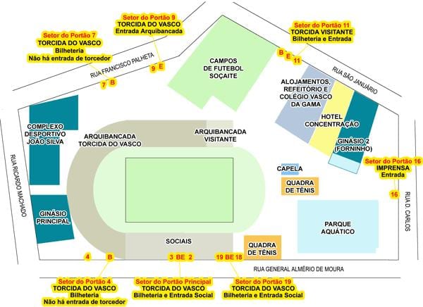 Kaart van het stadion van São Januário