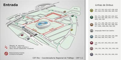 Kaart van het stadion Engenhão transporten